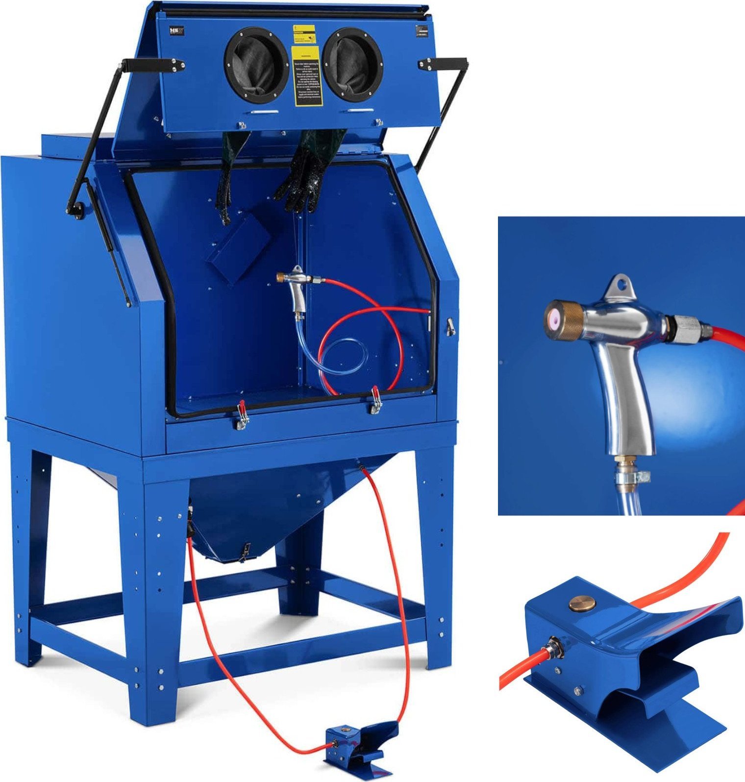MSW Piaskarka kabinowa ciśnieniowa z oświetleniem i pedałem nożnym 990 l - zestaw Piaskarka kabinowa ciśnieniowa z oświetleniem i pedałem nożnym 990 l