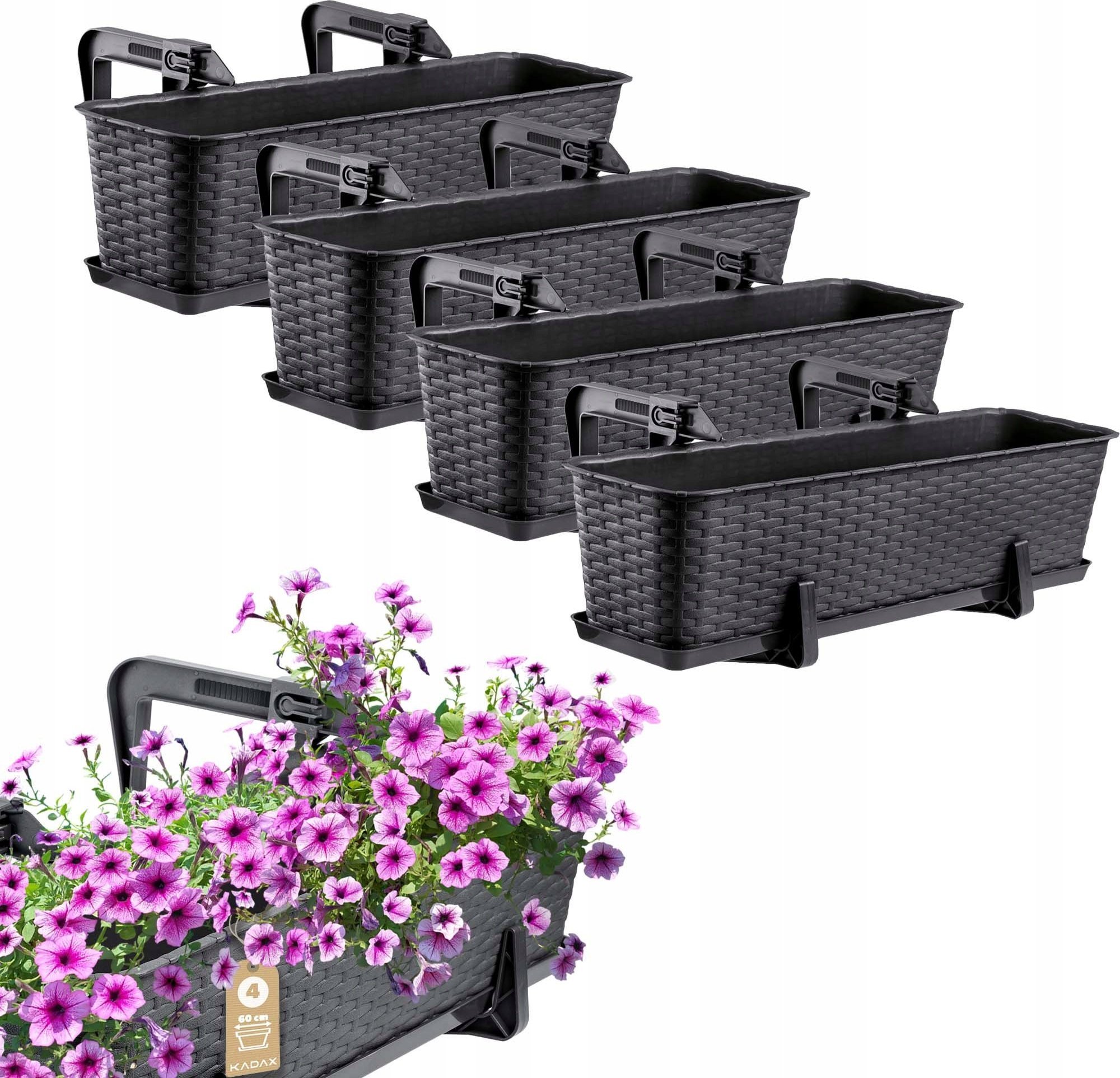 Kadax KADAX 4x Skrzynka Balkonowa Doniczka 60cm Uchwyty