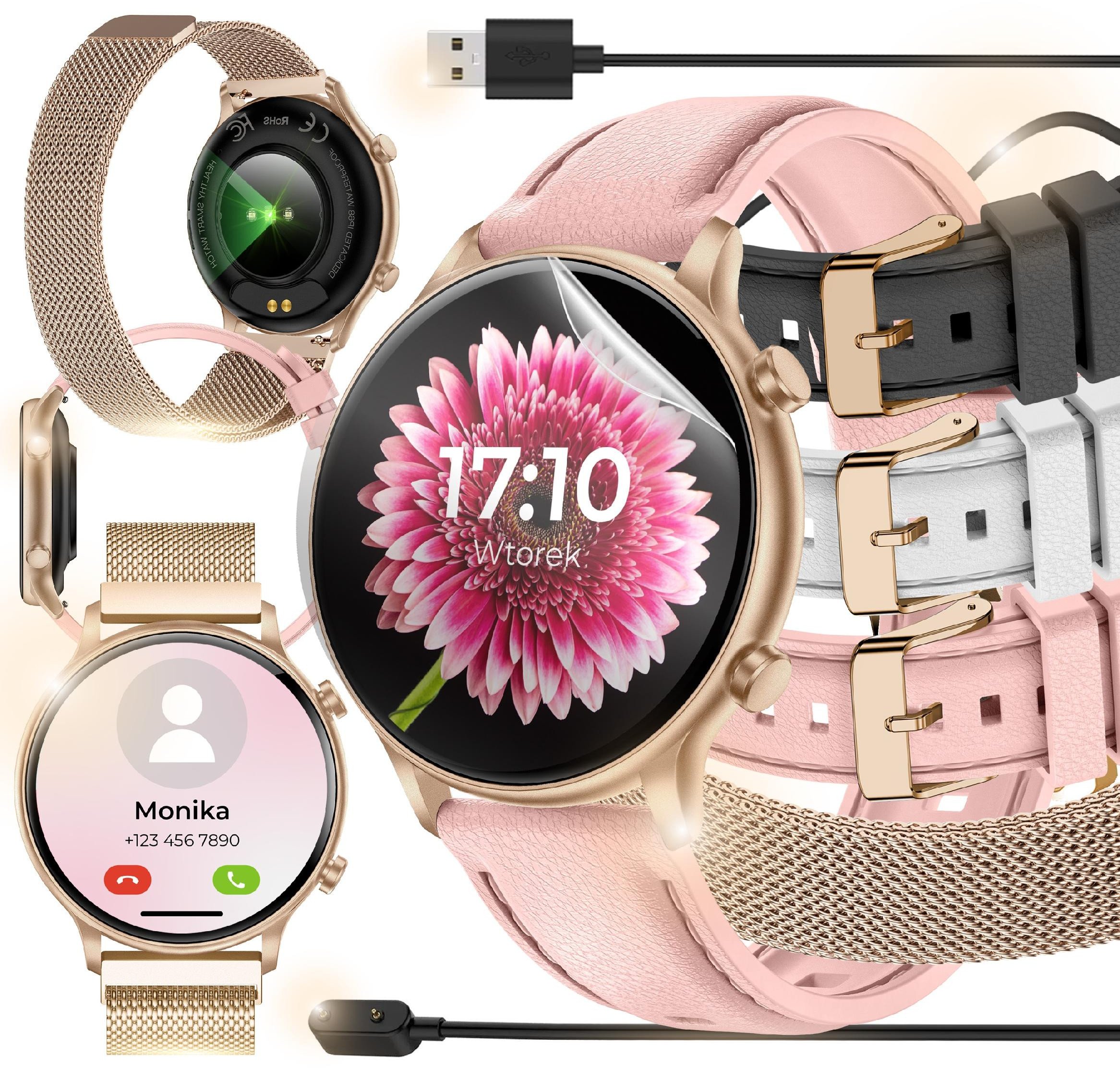 SMARTWATCH ZEGAREK DAMSKI POLSKIE MENU ROZMOWY POWIADOMIENIA SPORT ZŁOTY PL