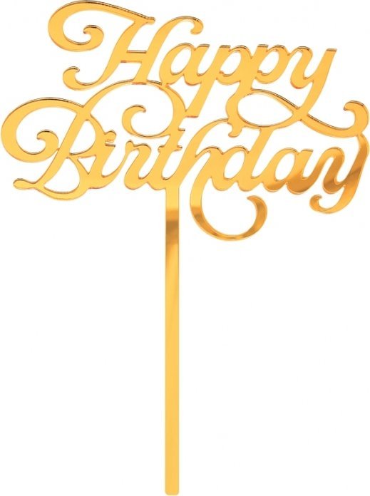 GoDan Dekoracja akrylowa na tort Happy Birthday złota