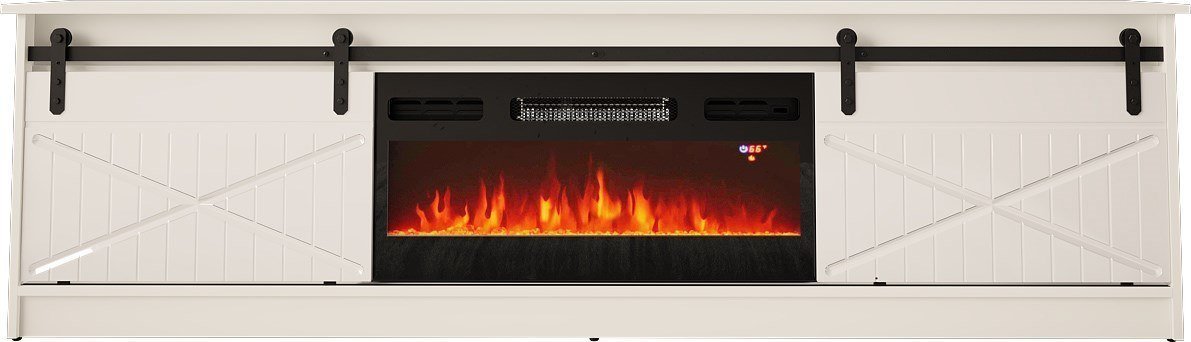 Cama Meble Szafka RTV GRANERO+kominek 200x56,7x35 biały/biały połysk