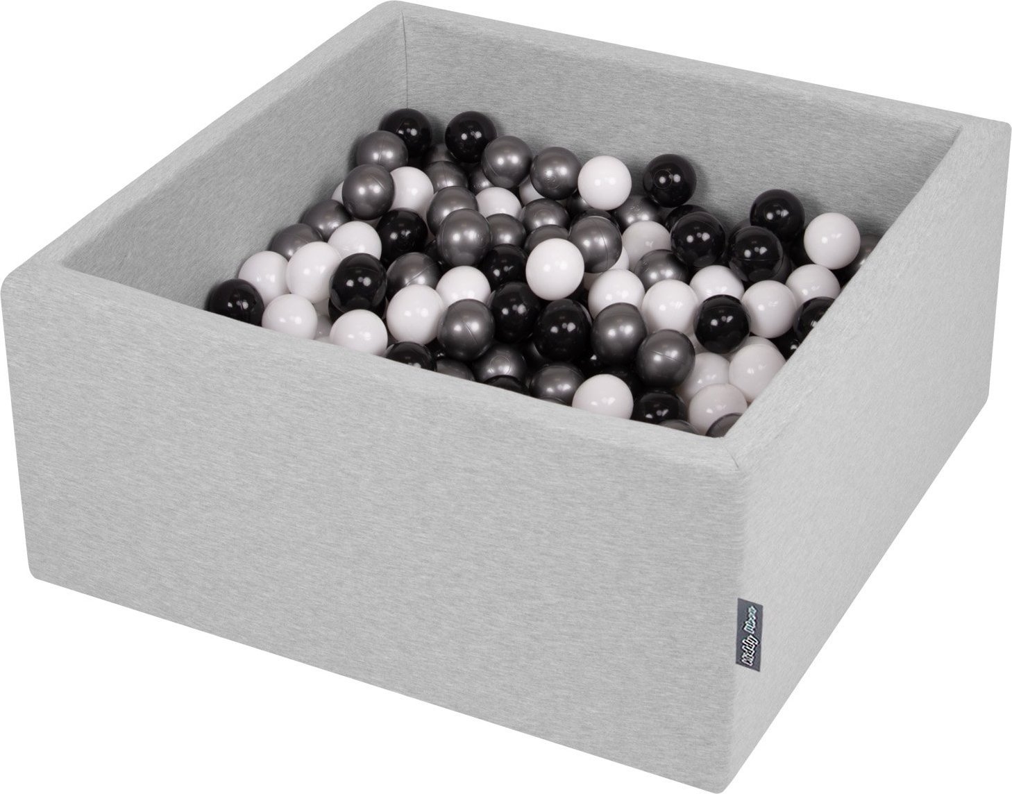 KiddyMoon KiddyMoon Suchy basen kwadratowy z piłeczkami 7cm jasnoszary: biały-czarny-srebrny 90x40cm/300piłek Zabawka basen piankowy