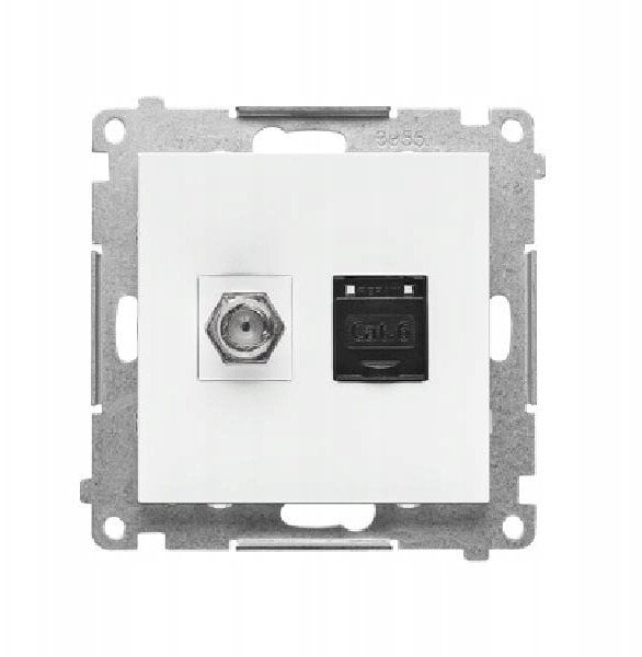 Gniazdo antenowe typu F i RJ45 Kontakt-Simon 55 TASFRJ45.01/111 kat.6 moduł biały mat