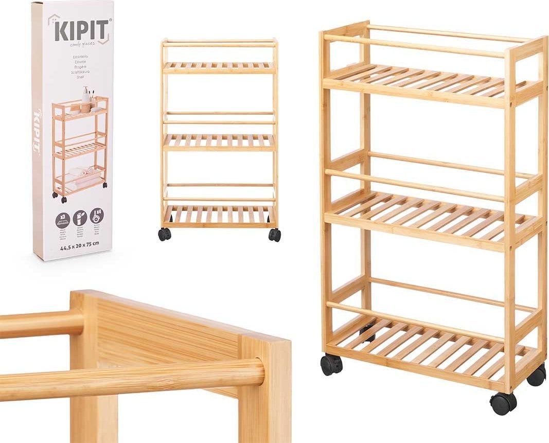 Kipit Regał bambusowy BAMY na kółkach, 44,5 x 20 x 75 cm