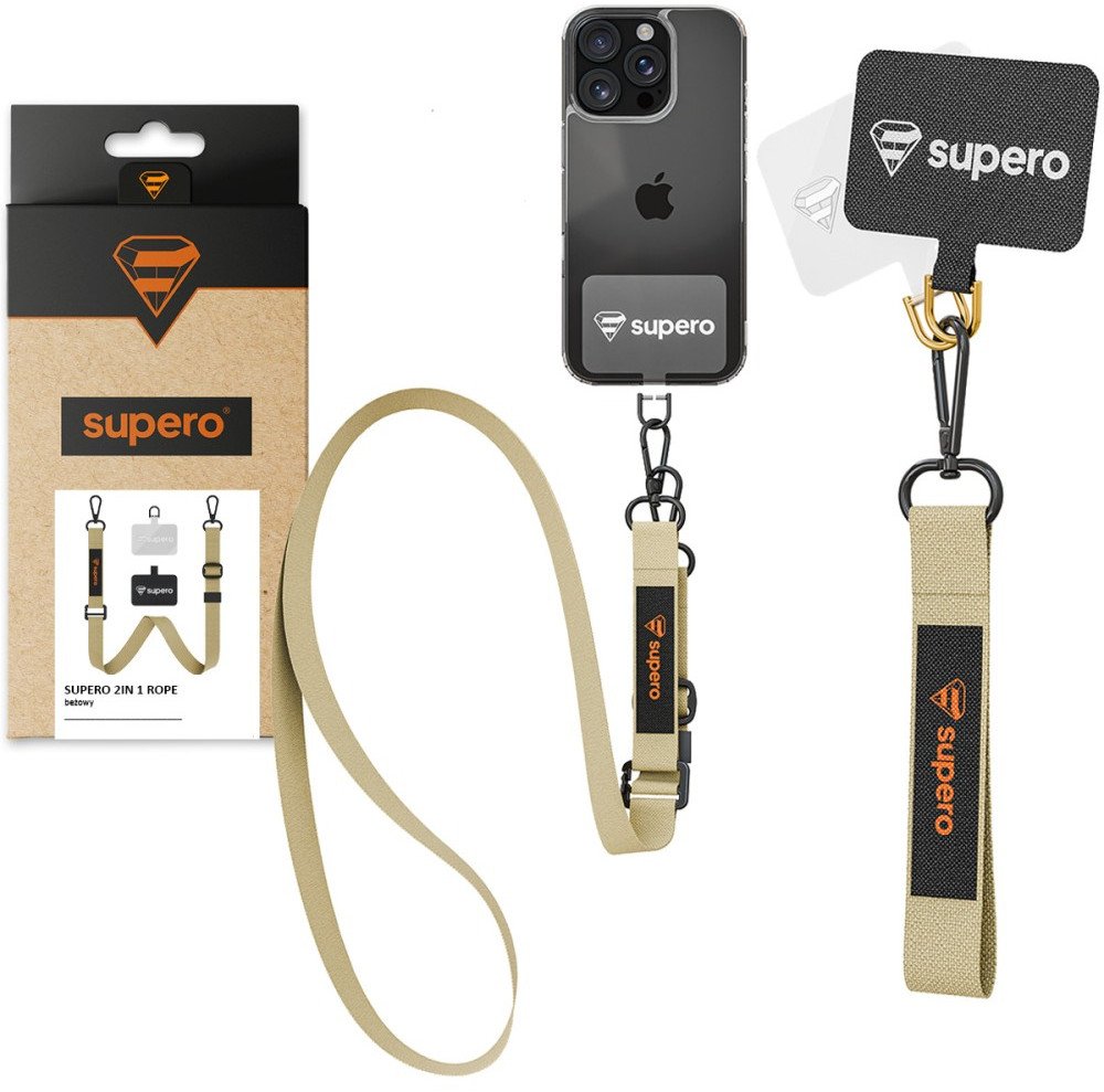 Smycz do telefonu Supero 2IN1 Rope, beżowa