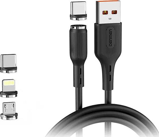 Kabel USB Denmen USB-A - USB-C + microUSB + Lightning 1 m Czarny (29367)