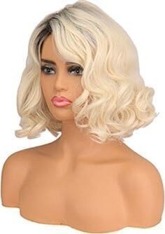 Korbi PERUKA WŁOSY BLOND KRĘCONE BOB NA SIATCE W92