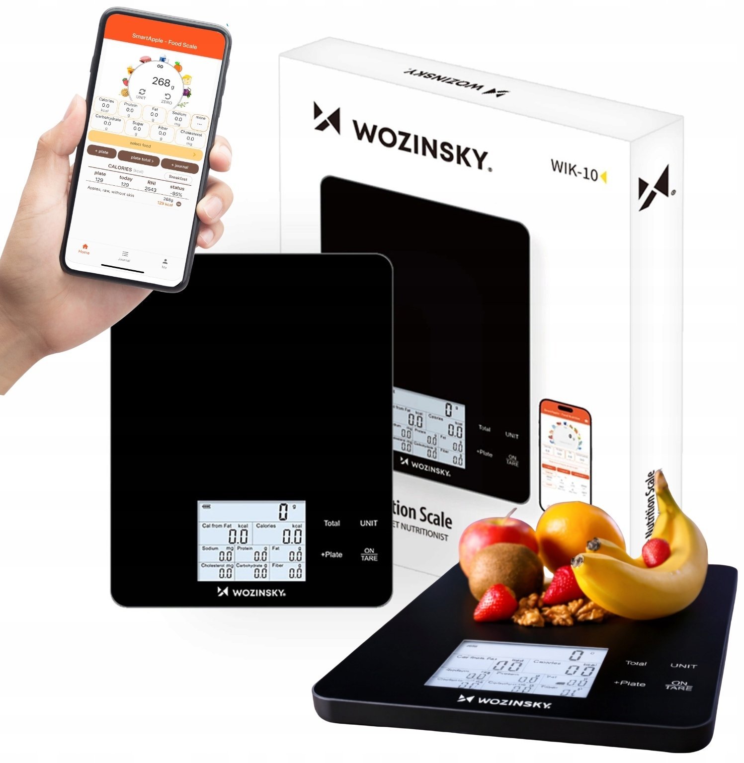 Waga kuchenna Wozinsky WIK-10 inteligentna z wyświetlaczem cyfrowym Bluetooth aplikacja - czarna
