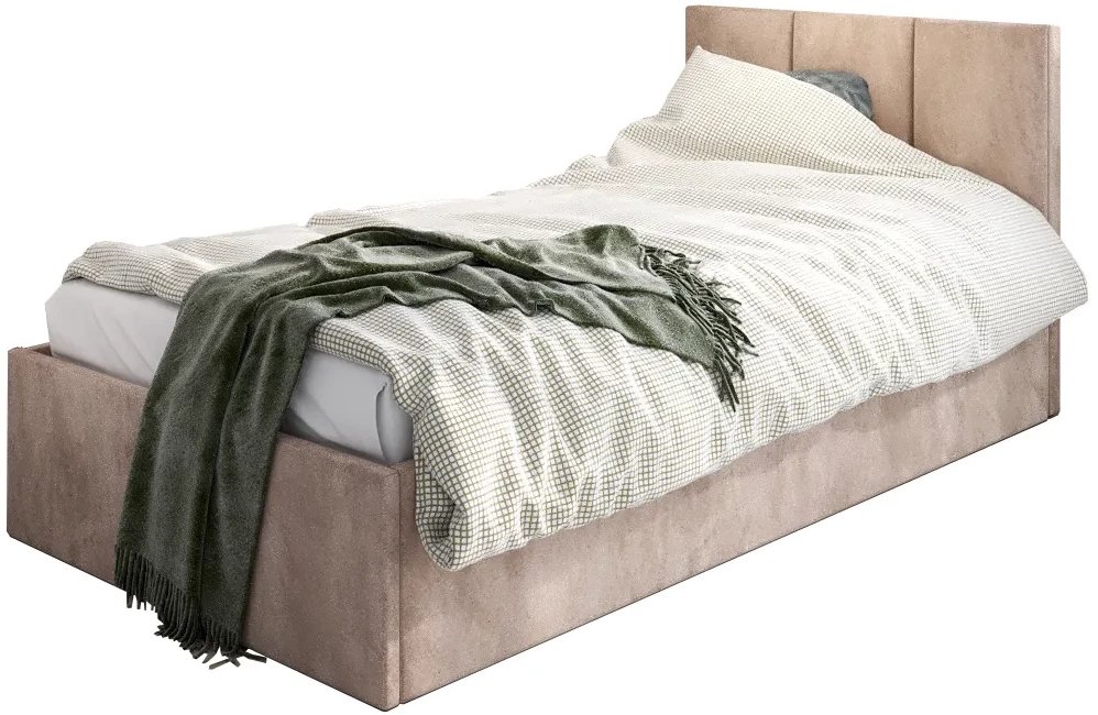 Łóżko młodzieżowe VIVO 80x200 beżowe z tapicerowanym panelem i pojemnikiem na pościel MKPOL