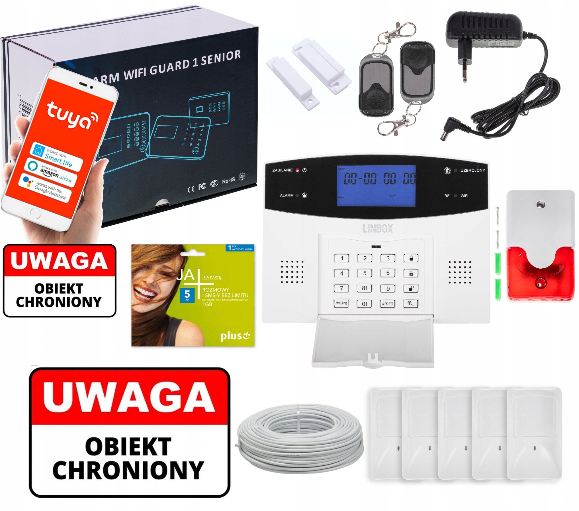 PRZEWODOWY ALARM LCD GSM APP SYRENY POLSKI 5 PIR