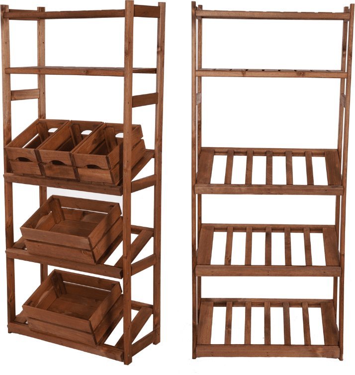 Wamar-Sosenka Regał drewniany do spiżarni LSR P2W0S3 Brązowy Półki proste 2 szt, Półki na skrzynki 3 szt Drewno sosnowe