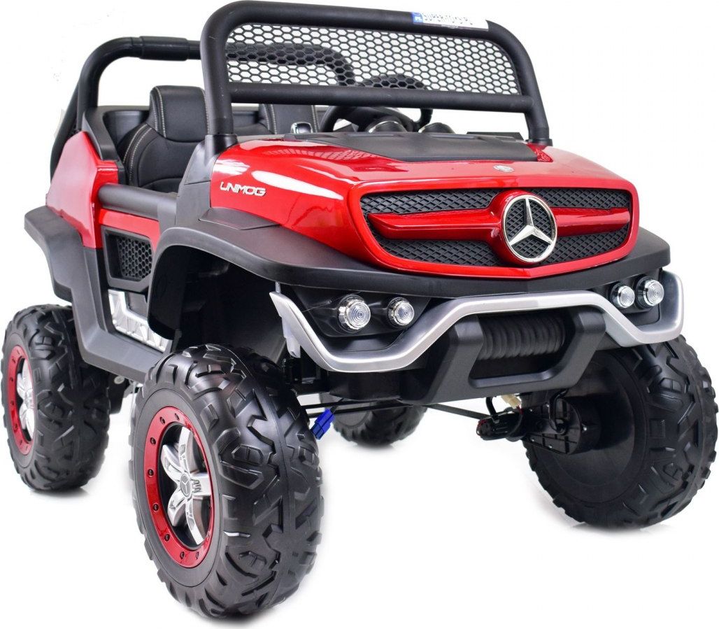 Import SUPER-TOYS MERCEDES BENZ UNIMOG 4X4,12V14AH, AMORTYZATORY, MIĘKKIE KOŁA, MP4, LAKIER SUPER OPCJA/UNIMOG