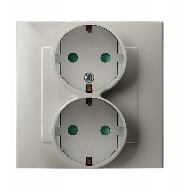 Ospel Gniazdo podwójne z uziemieniem schuko z przesłonami torów prądowych, kompletne z ramką kaszmirowy beż GP-2ZSP/83
