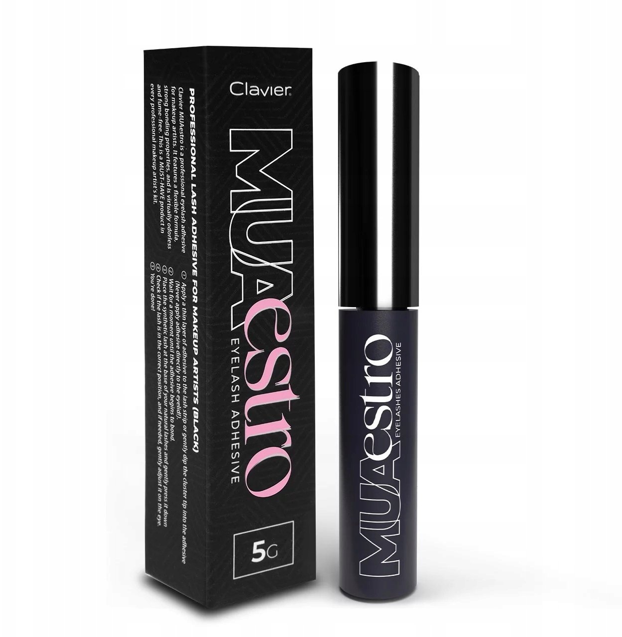 CLAVIER_MUAestro klej do kępek rzęs z pędzelkiem Czarny 5g