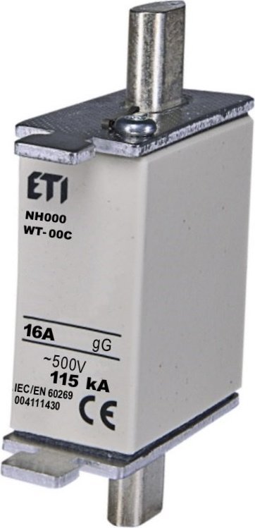 ETI WKŁADKA BEZPIECZNIKOWA 16A NH000 gG 500V AC WT-00C