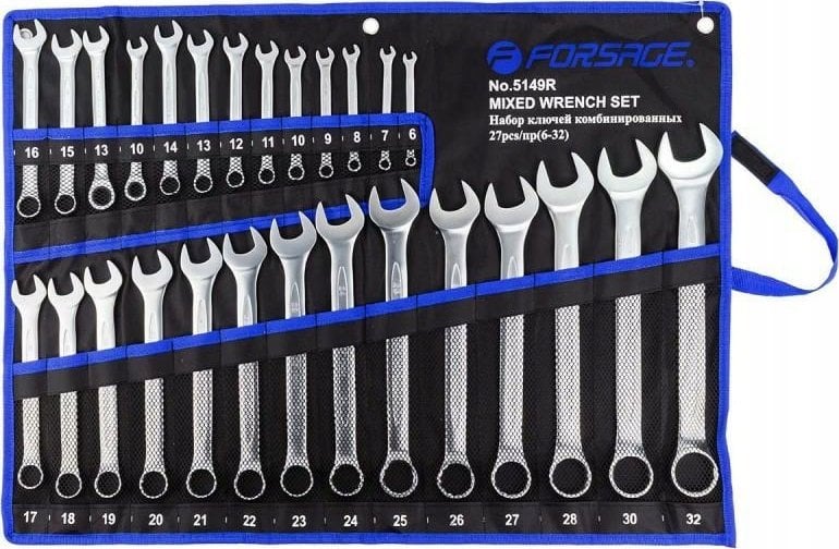 Forsage Zestaw kluczy płasko-oczkowych 27el. (6-32mm) na płótnie (2 z grzechotką)