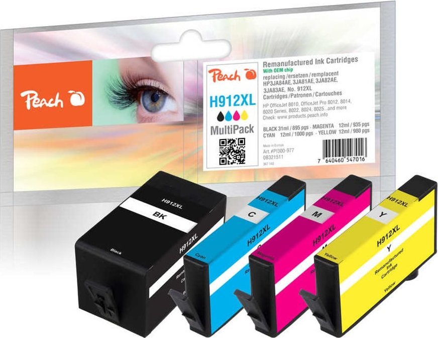 Peach Peach PI300-977 nabój z tuszem 4 szt. Zamiennik Wysoka (XL) wydajność Czarny, Cyjan, Purpurowy, Żółty