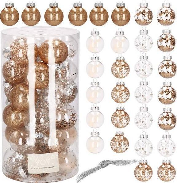 Springos Bombki choinkowe przeźroczyste 30 szt. złoty, srebrny 6cm zestaw choinkowy UNIWERSALNY