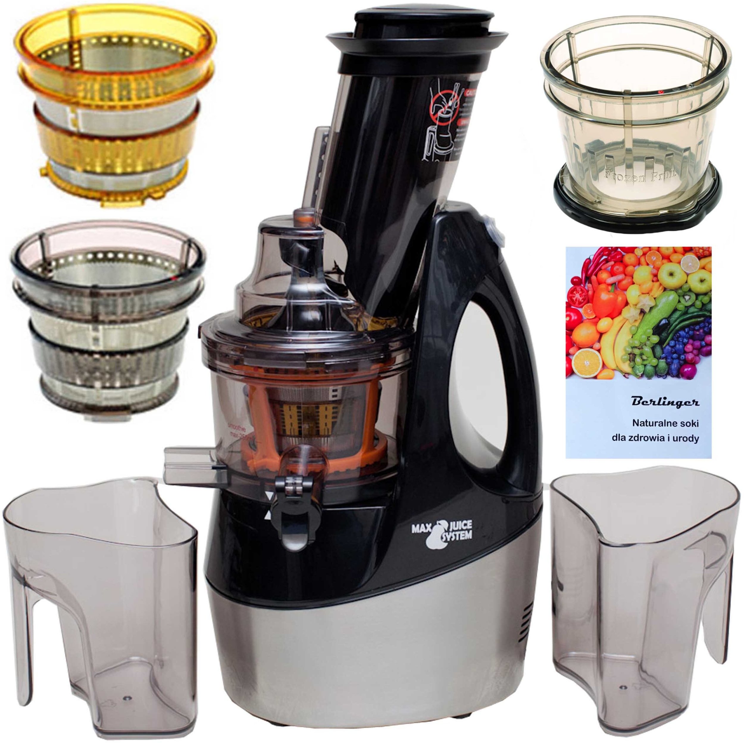 Wyciskarka wolnoobrotowa Berlinger 800W mocna sokowirówka 3 sita duży otwór