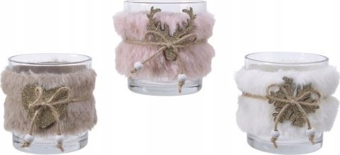 Kaemingk Świecznik szklany świąteczny na tealight 7 cm