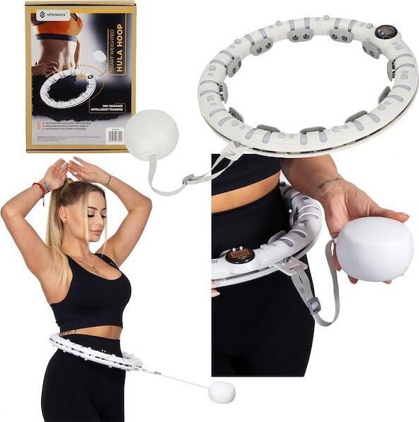 Springos Hula hop z obciążeniem i masażerem odchudzające, 12 wypustek, licznik, szare UNIWERSALNY