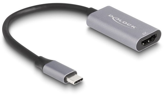 Delock - Highspeed - Videoadapter - 24 pin USB-C mannlich zu HDMI weiblich - 15 cm - Grau/Schwarz - unterstutzt 4K 60 Hz (4096 x 2160), HDR-Support, D