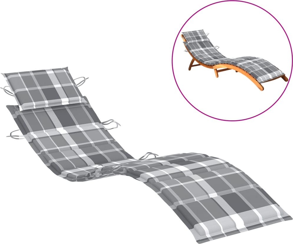 vidaXL Poduszka na leżak, wzór w szarą kratę, 186x58x4 cm