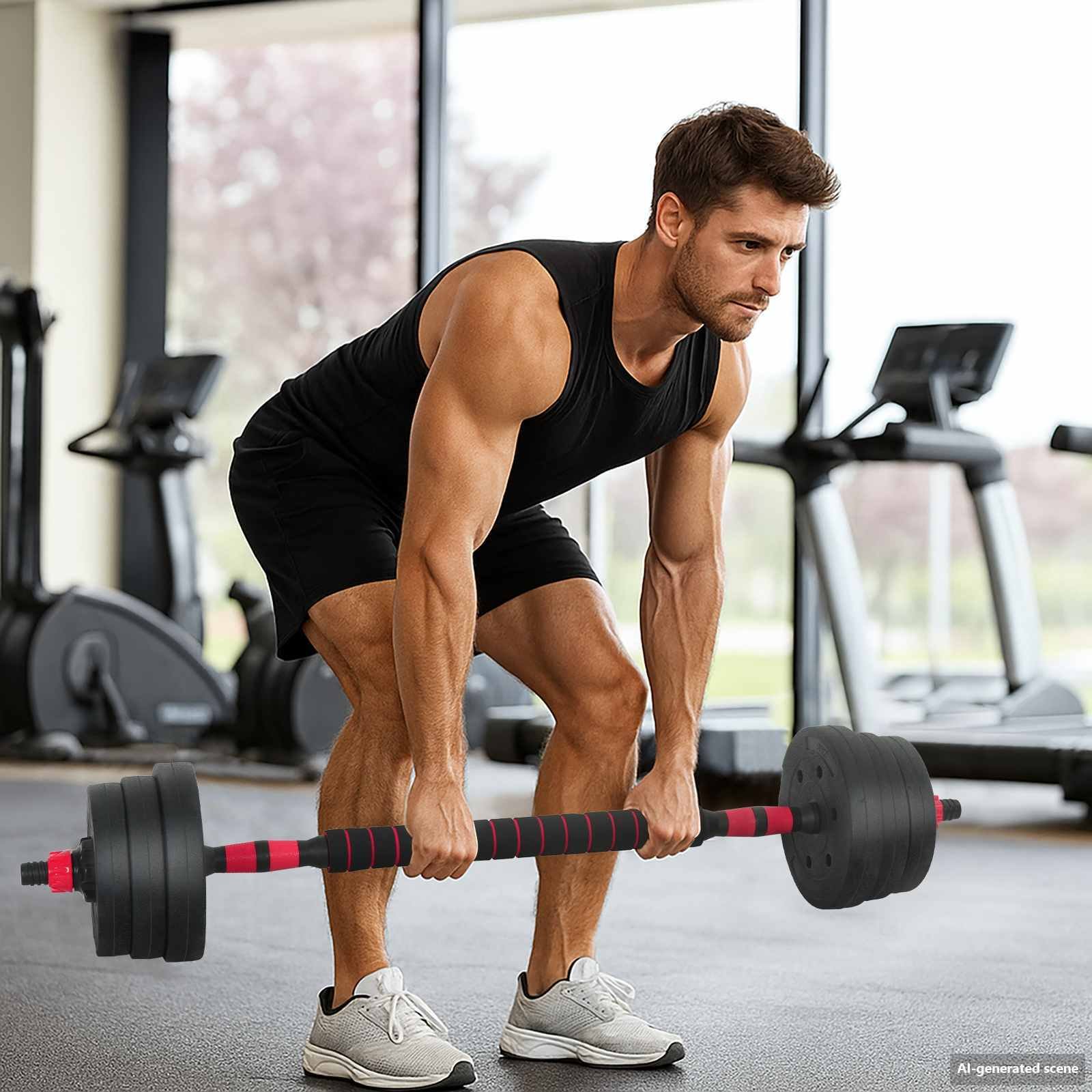 vidaXL Zestaw hantli 2 w 1 Czarny i czerwony 121 x 19,5 x 19,5 cm