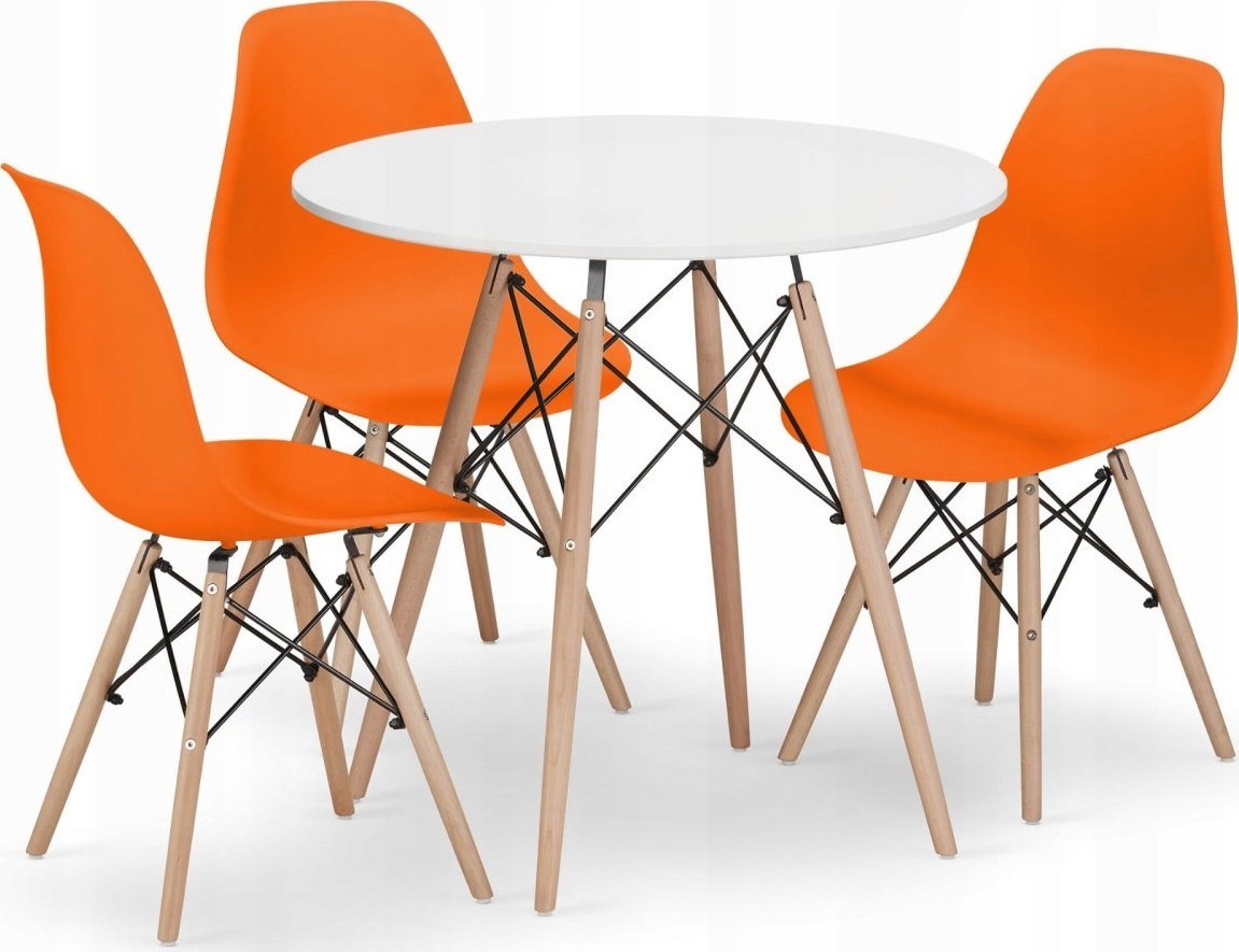 Leobert Zestaw stół okrągły TODI 80 biały + 3 krzesła OSAKA pomarańczowe