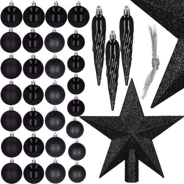 Springos Bombki choinkowe 33 szt. ozdoby świąteczne zestaw z gwiazdą czarne UNIWERSALNY
