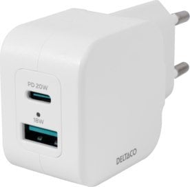 Ładowarka Deltaco USB-C mini sieninis įkroviklis DELTACO 1x USB-C, PD 20 W, baltas / USBC-AC150