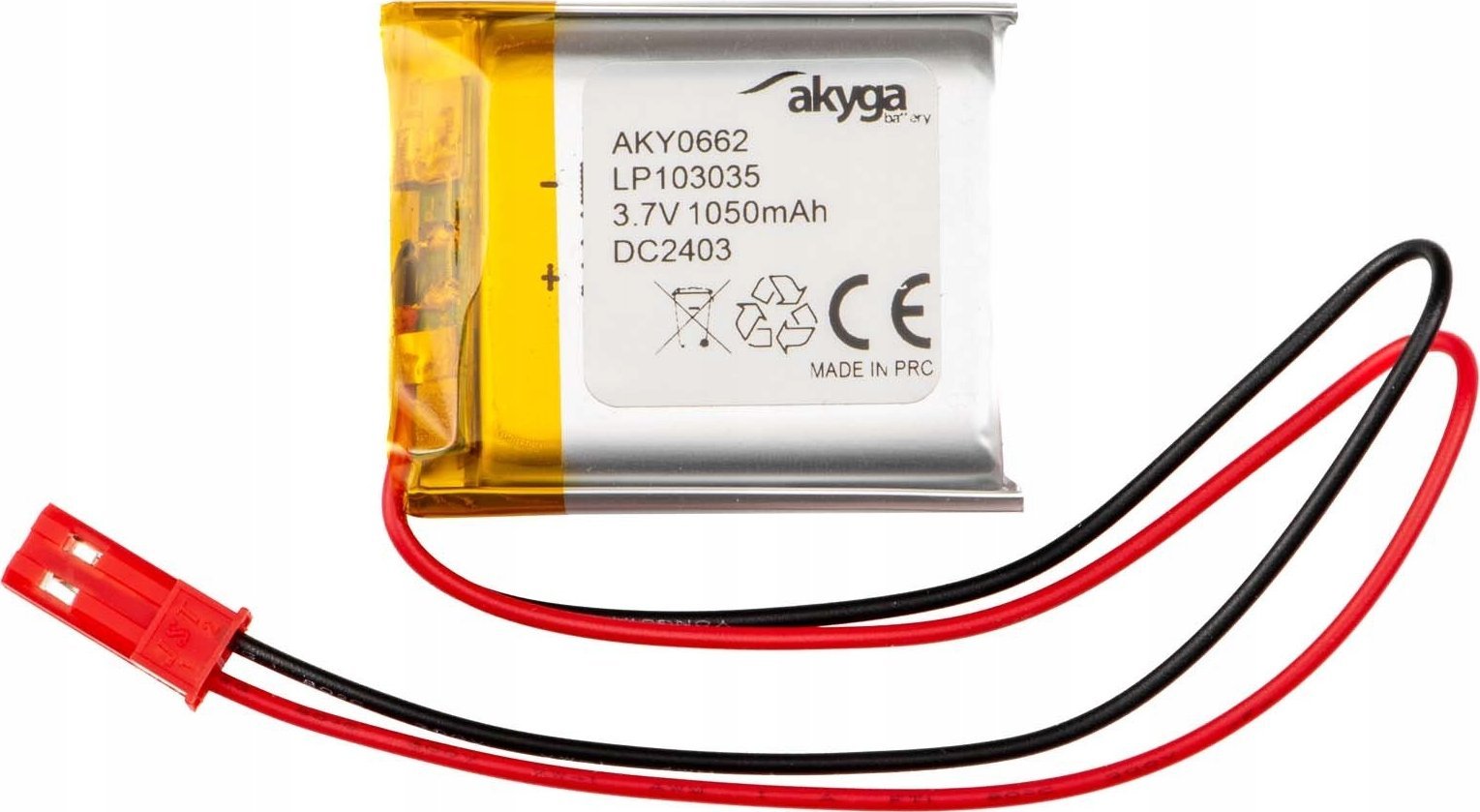 Akumulator Li-Po LP103035 Akyga AKY0662 3.7V / 1050mAh PCM złącze JST 2-Pin 150mm
