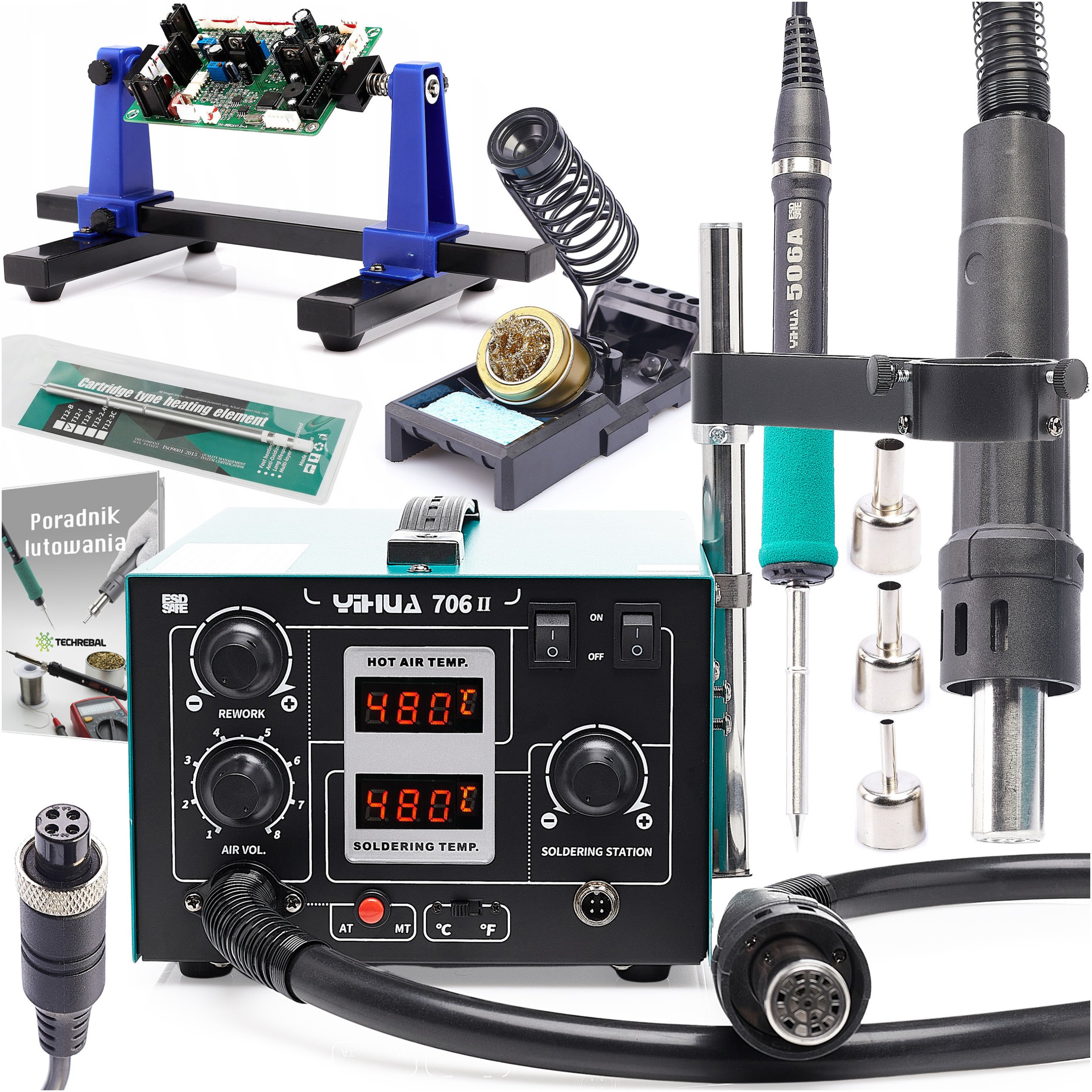 Stacja Lutownicza 2w1 Hot Air T12 Yihua 706 II Mocna Precyzyjna Uchwyt PCB