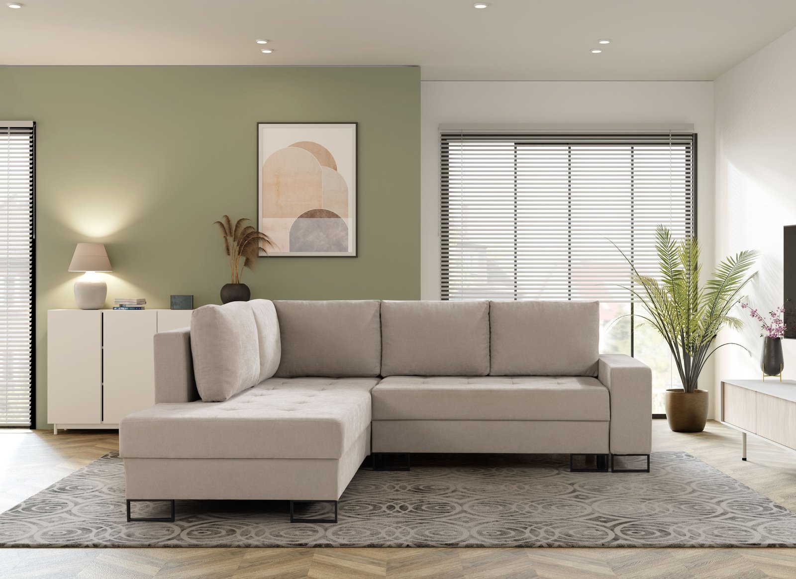 Narożnik TREVI lewostronny Wind 05 beżowy kremowy szenil funkcja spania