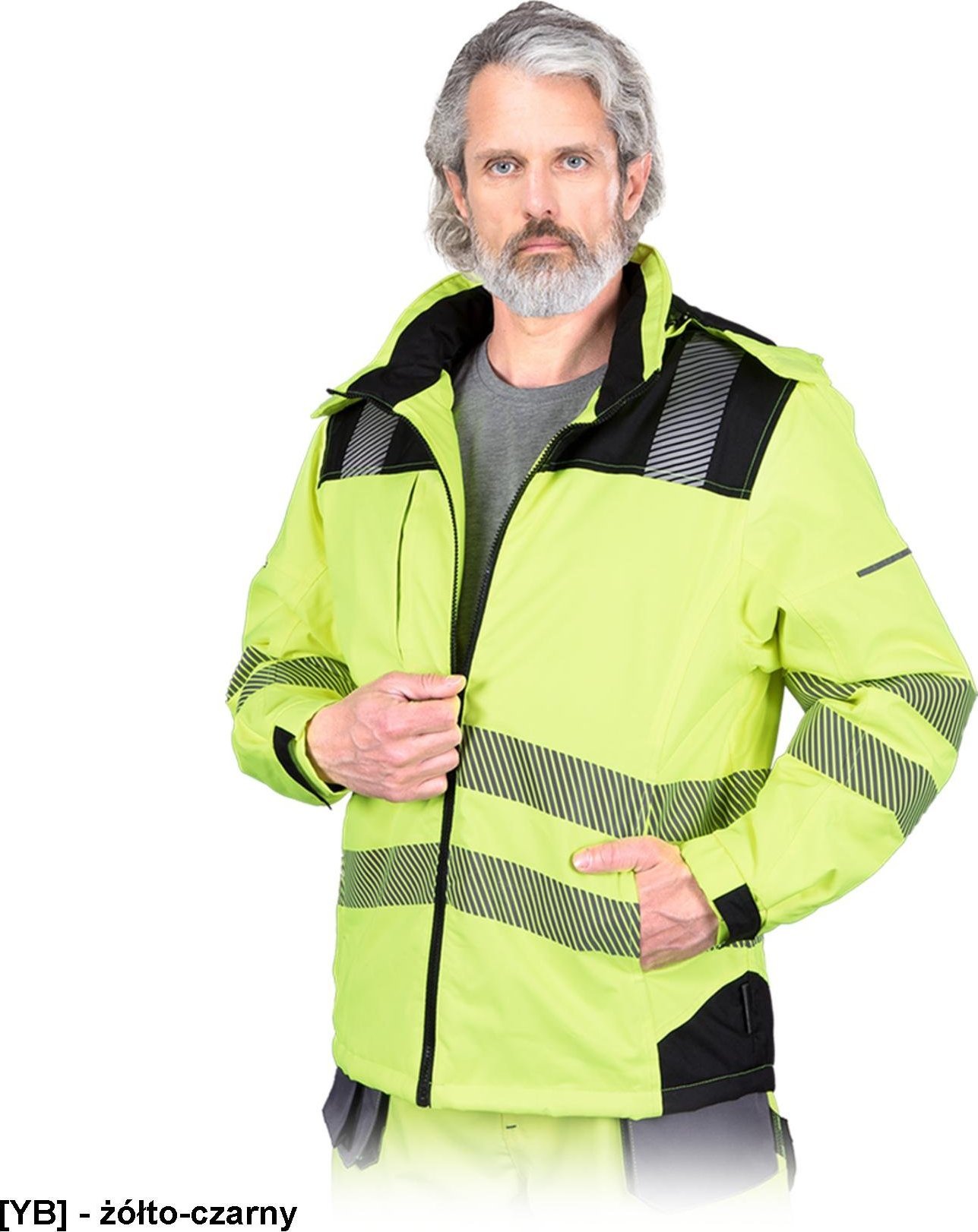 Leber&Hollman LH-VOLTER - kurtka ochronna, odpinany kaptur, wewntgrzna kieszeń, pasy odblaskowe, powłoka 100% poliester 180 g/m, wyściółka 120 g/m M