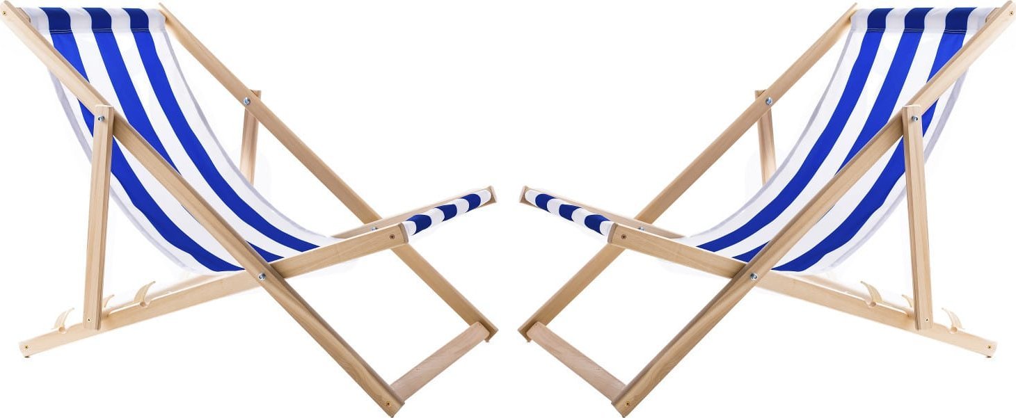 Zestaw 2 lezaków, niebieskie pasy, zmontowany, Woodok