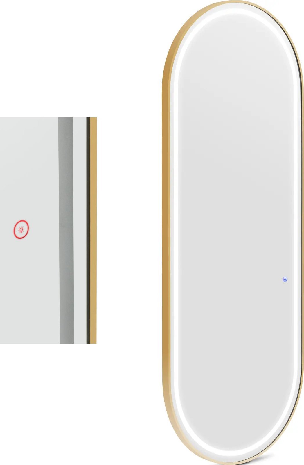 Physa Konsola konsoleta fryzjerska lustro z oświetleniem LED owalne 180 x 70 cm - złote Konsola konsoleta fryzjerska lustro z oświetleniem LED owalne