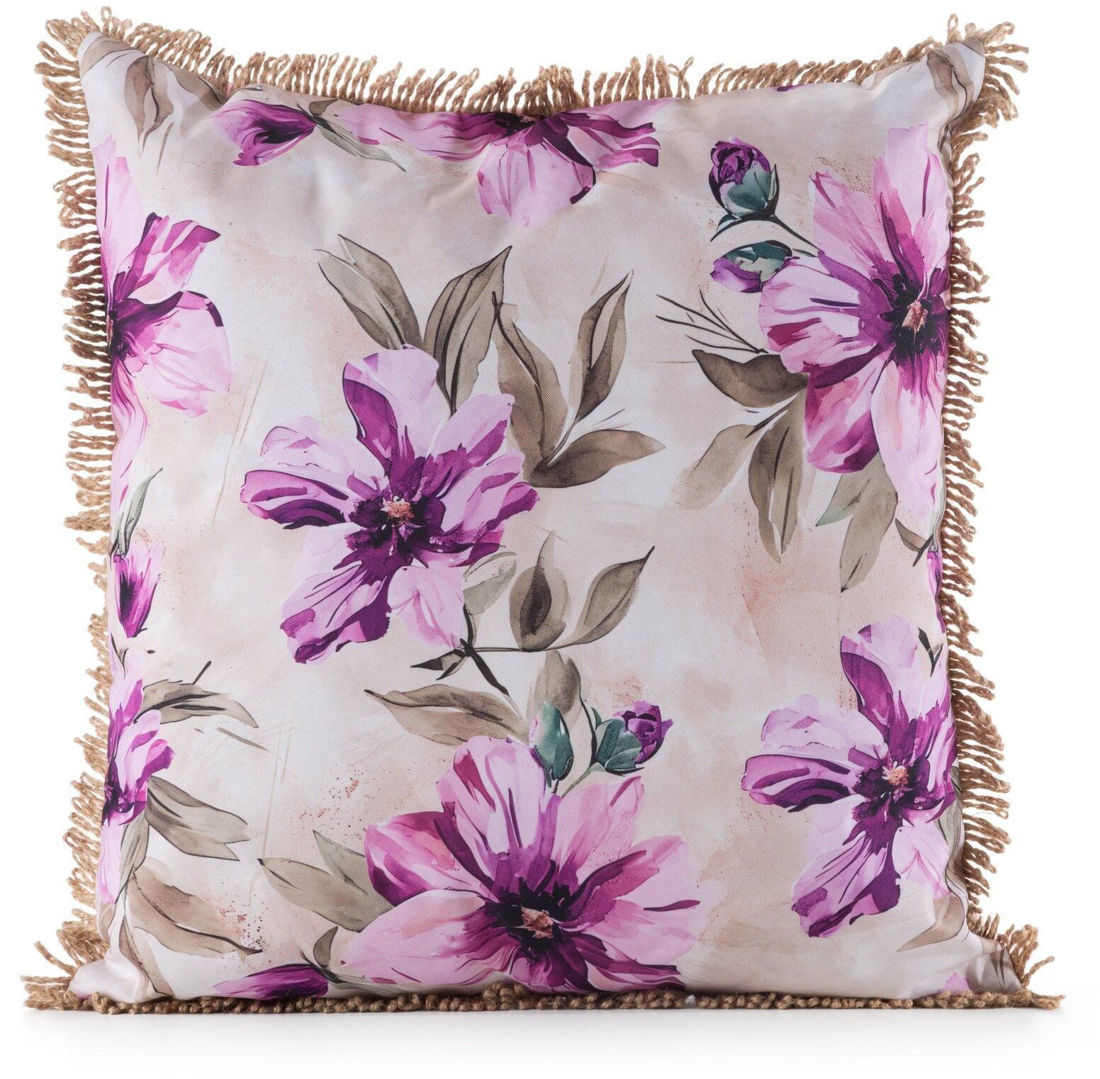 Poszewka ogrodowa GARDEN 45x45 cm kwiaty z frędzlami wodoodporna