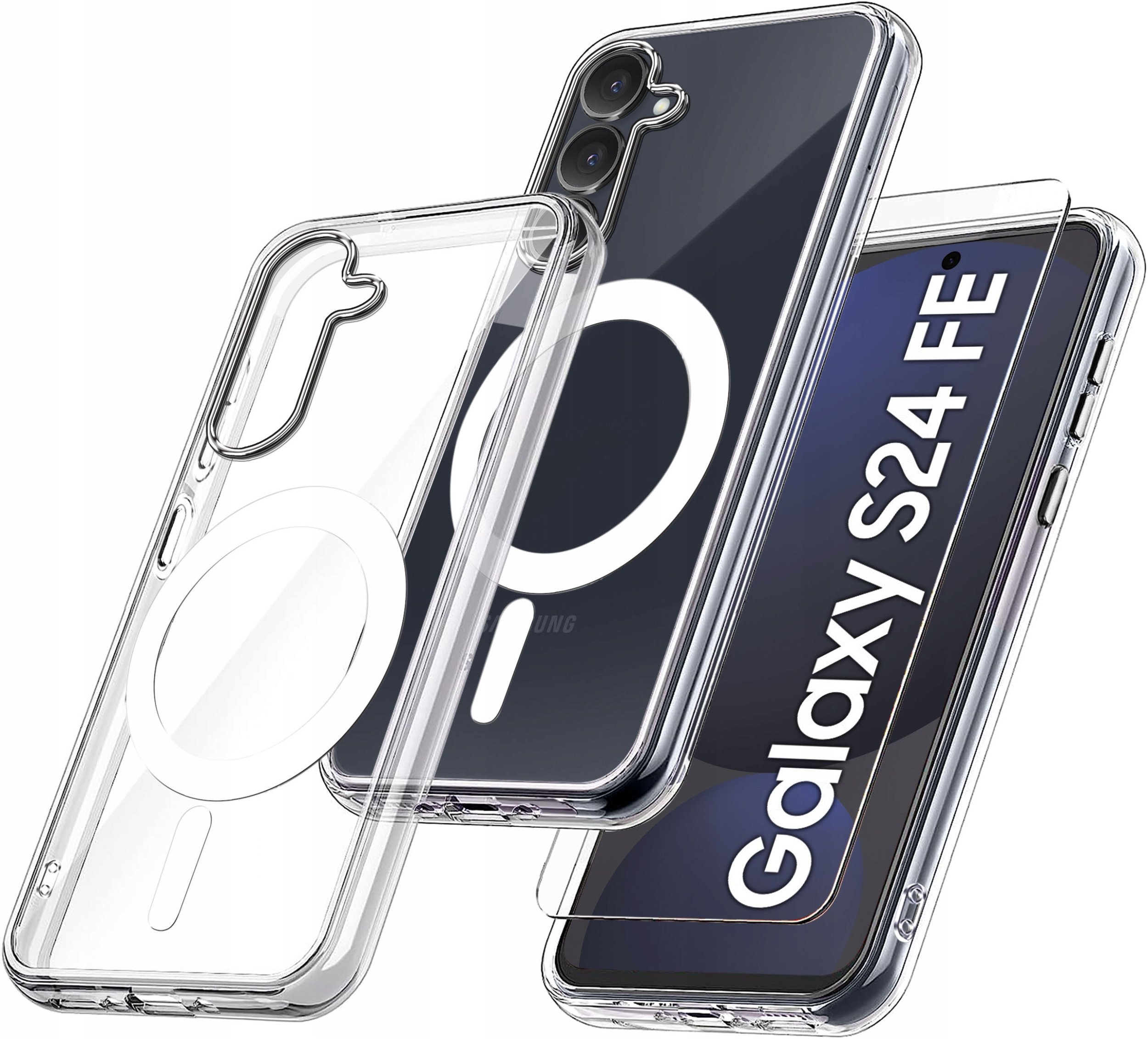 Etui do Samsung S24 FE WZMACNIANE do MAGSAFE ANTI SHOCK CLEAR CASE + Szkło