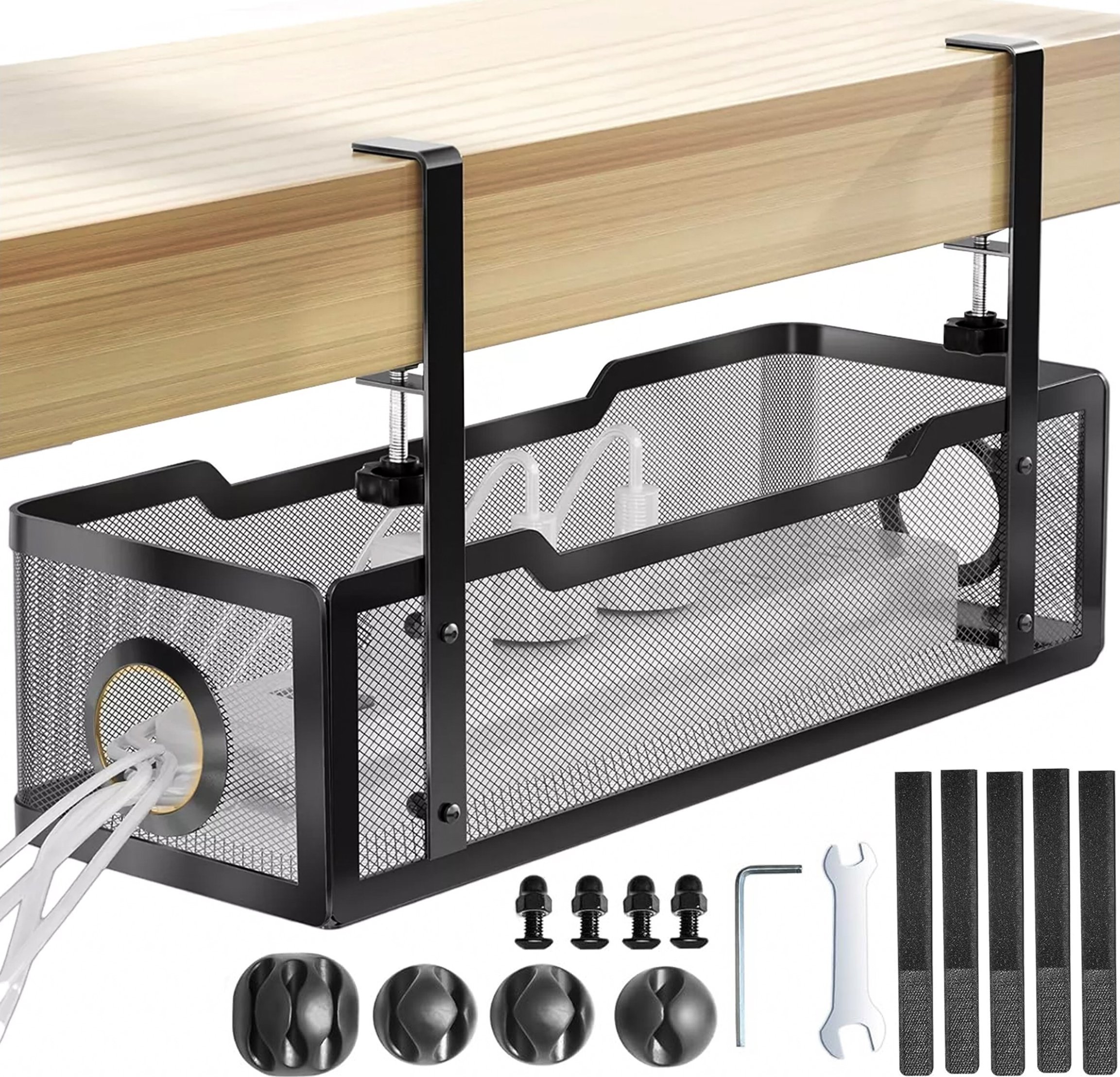 Alogy Organizer kabli pod blat półka na kable listwe przewody blat biurko biurkowy metalowy Alogy 34cm Czarny