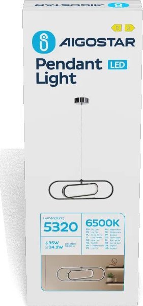 Lampa wisząca Aigostar Nowoczesna chromowana Lampa wisząca LED 35 W zimna Lampa wisząca LED z metalu i silikonu, 35 W, 6500K