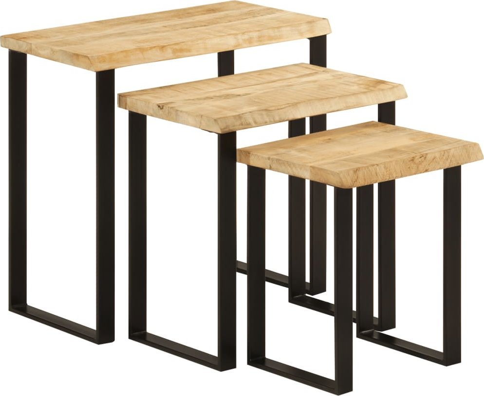 vidaXL Stoliki zsuwane, 3 szt., naturalna krawędź, lite drewno mango