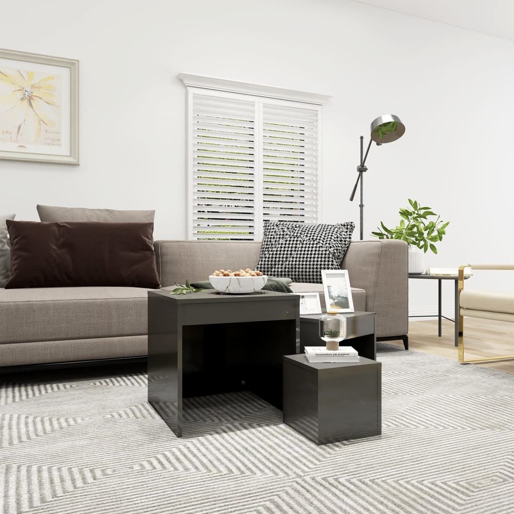 vidaXL Stoliki wsuwane pod siebie, 3 szt., szare z połyskiem, płyta