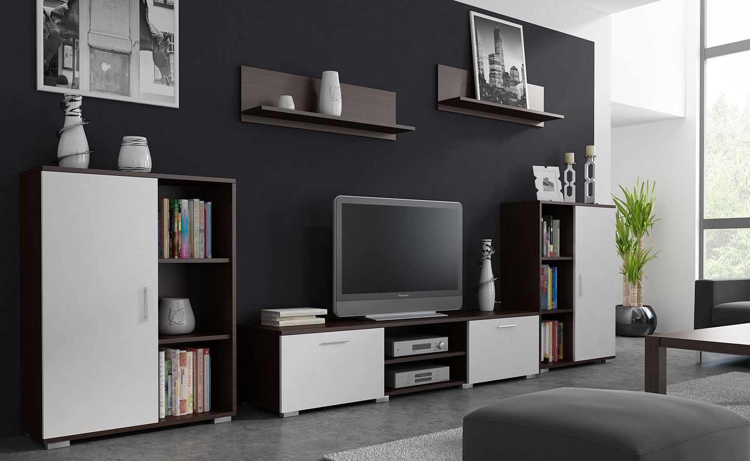 Elior Meblościanka Pixelo 3X - biała + wenge