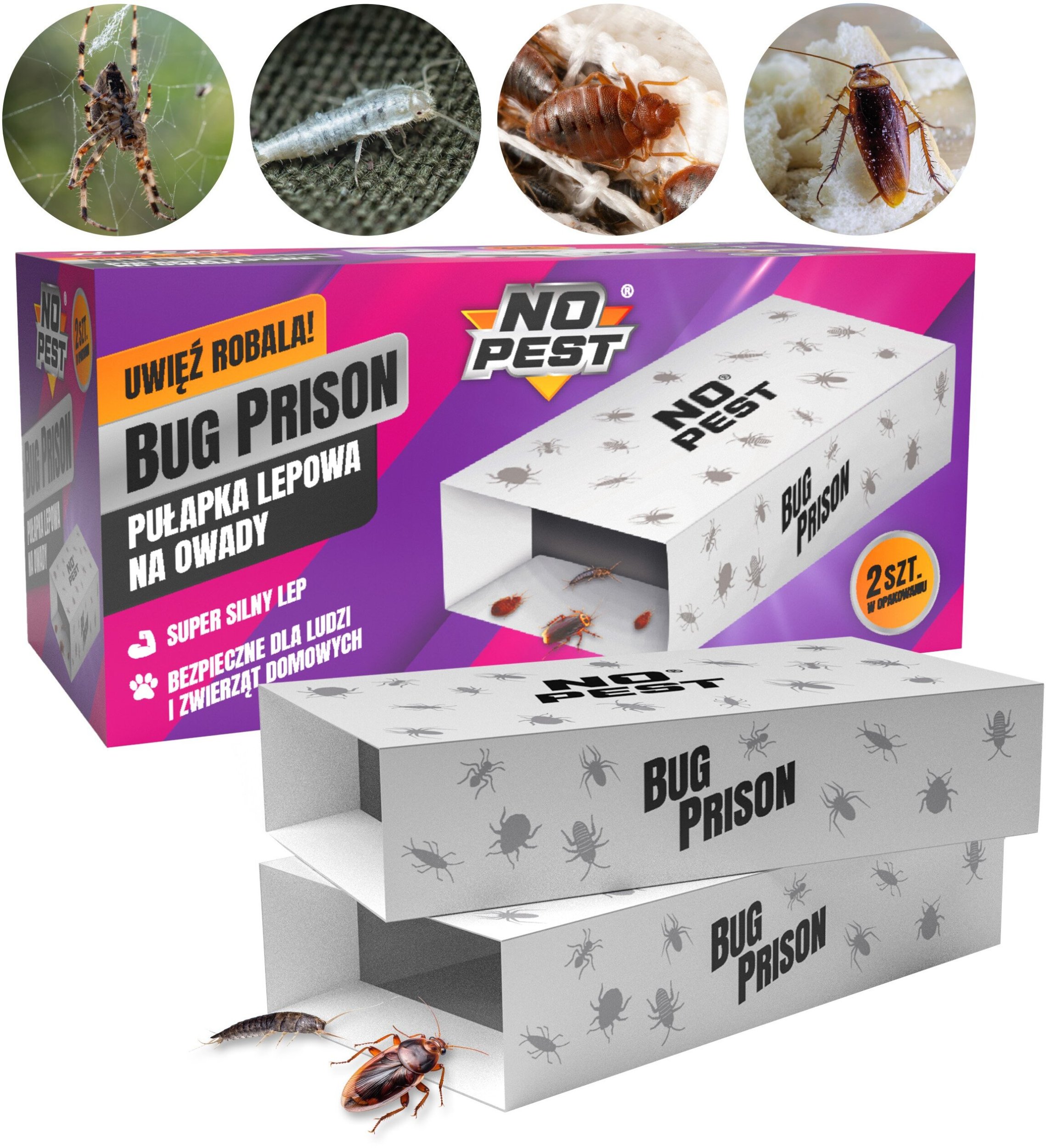 Pułapka Lepowa Lep na Rybiki Pchły Karaluchy Prusaki Pluskwy Pająki Chrząszcze i Inne Owady "Bug Prison" (2 szt)