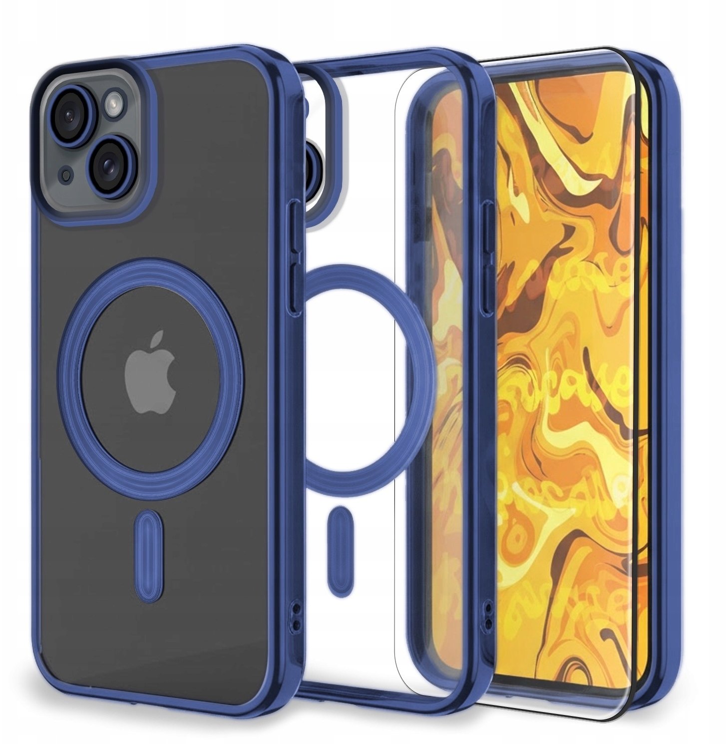 Etui Do Apple iPhone 14 (Do Magsafe, Granatowe, Metal, Clear, Case) Szkło