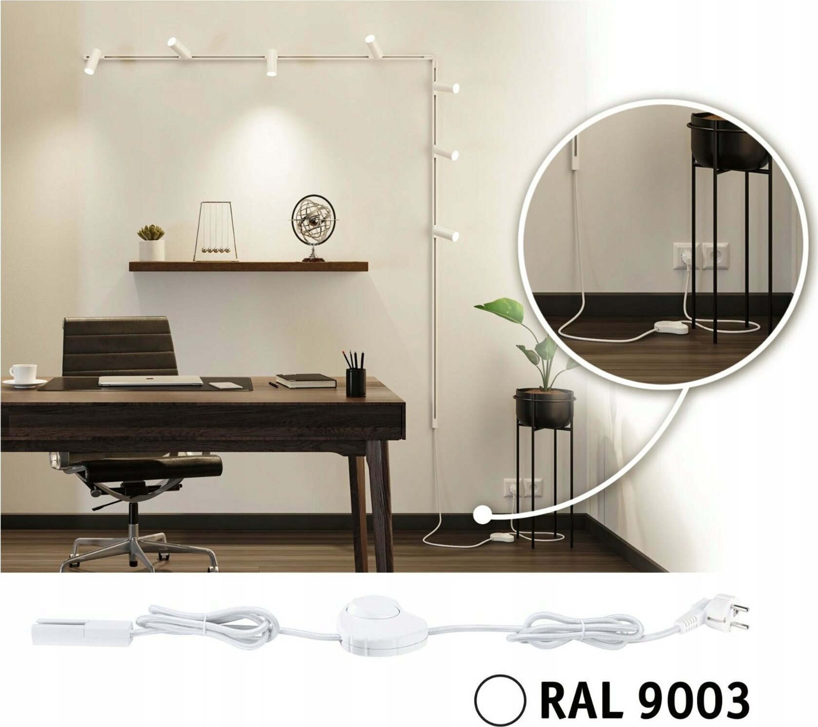 Paulmann Przewód zasilący do szynoprzeowdu Urail 2m z wyłącznikiem max.1000W biały