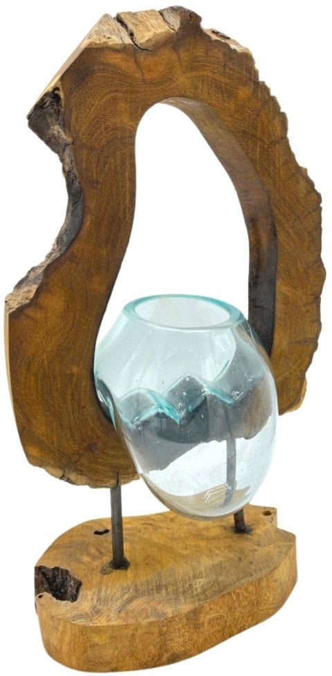 Szklany Wazon Wtopiony w Drewno - Art Vase