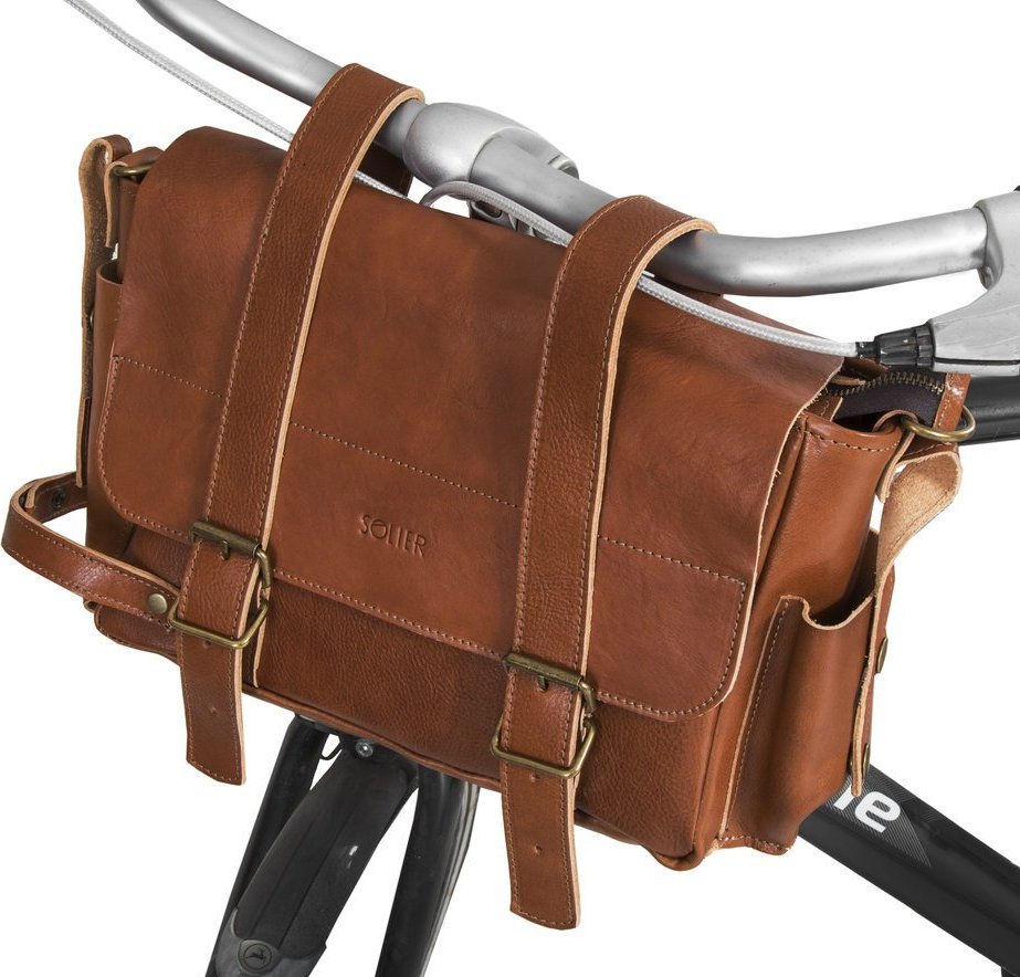 Solier Gold Skórzana torba rowerowa na kierownicę / ramę SR02 Assen ciemny brąz NoSize