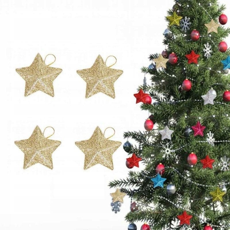 ECARLA Komplet zawieszek choinkowych Gwiazdki brokatowe 7 cm Złote BSN54 1 op. - 4 szt.